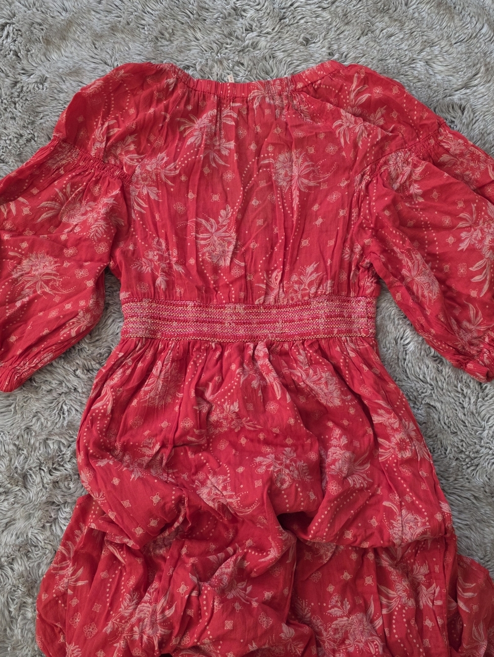 Free People Golden Hour Maxi Dress Red Motif Floral Half Sleeve V-neck Women's - Picture 11 of 14